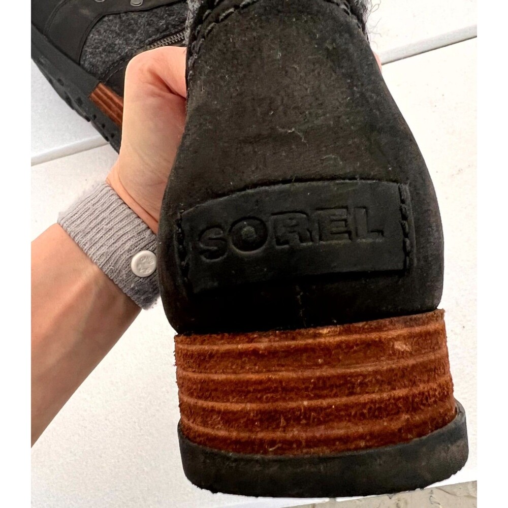 Sorel Major Carly Womens Boot 7 Black Gray Leather Wool Lace Up Boots NL2324-010 - Picture 12 of 13